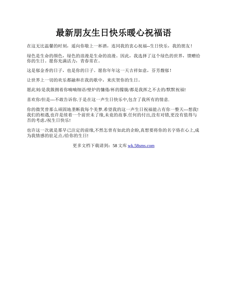 最新朋友生日快乐暖心祝福语.docx_第1页