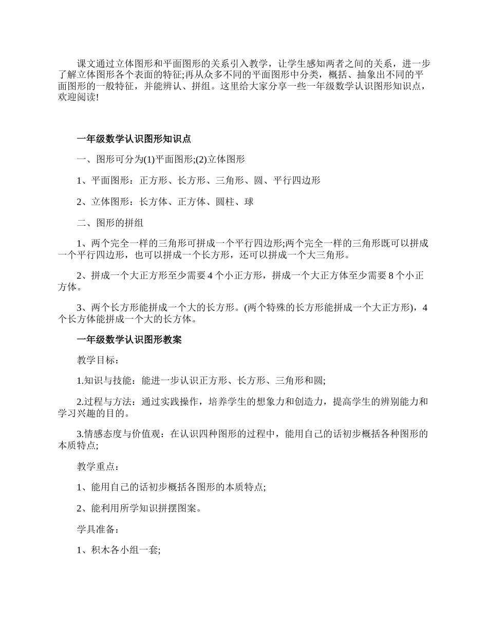 一年级数学认识图形常用知识点.docx_第1页