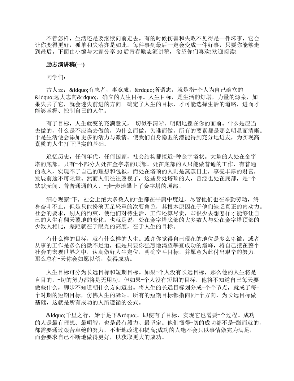 90后青春励志演讲稿分享.docx_第1页