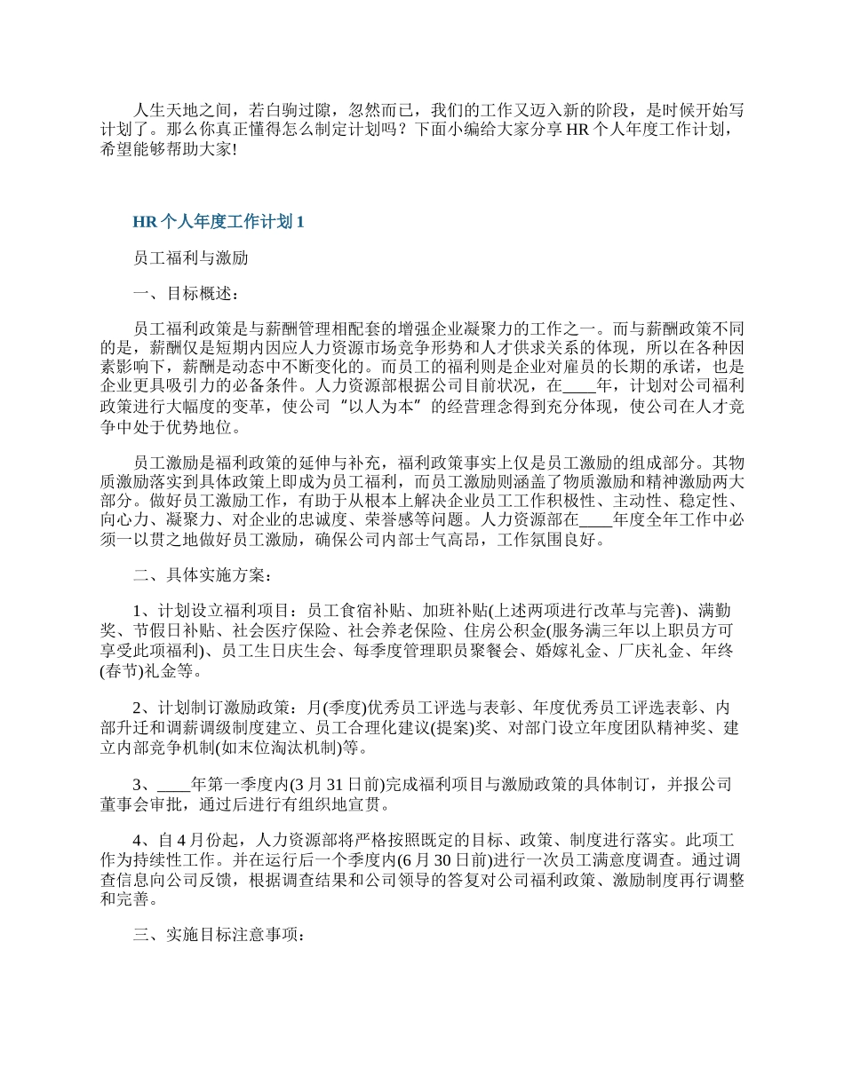 HR个人年度工作计划.docx_第1页