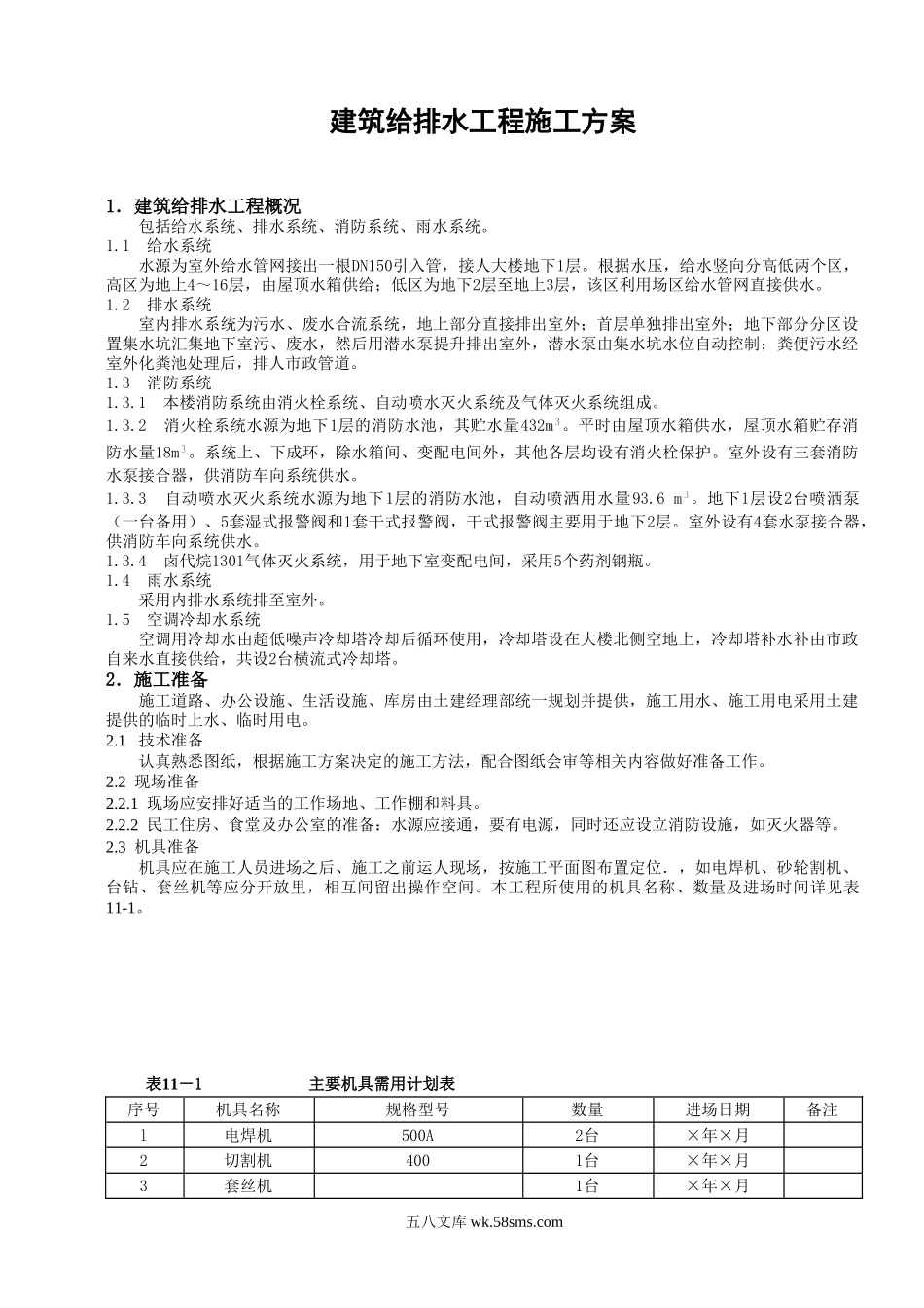 建筑给排水工程施工方案.doc_第1页