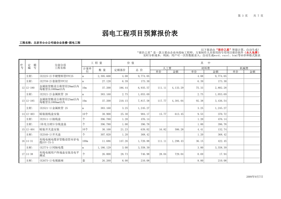 【综合业务楼】 弱电工程项目预算报价表.xls_第3页