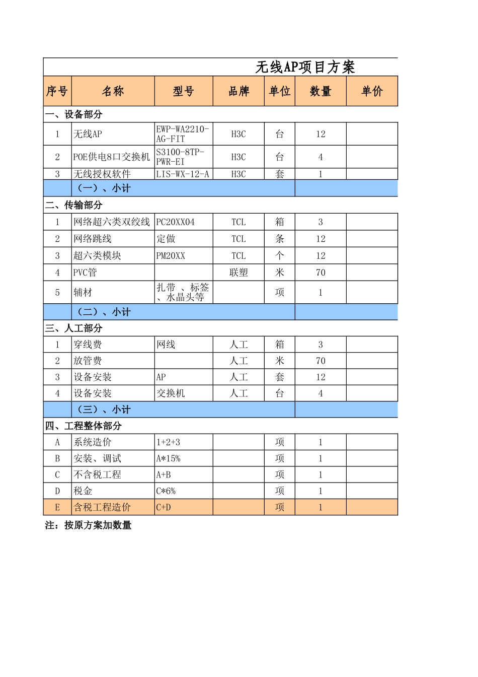 无线AP项目方案报价.xls_第1页