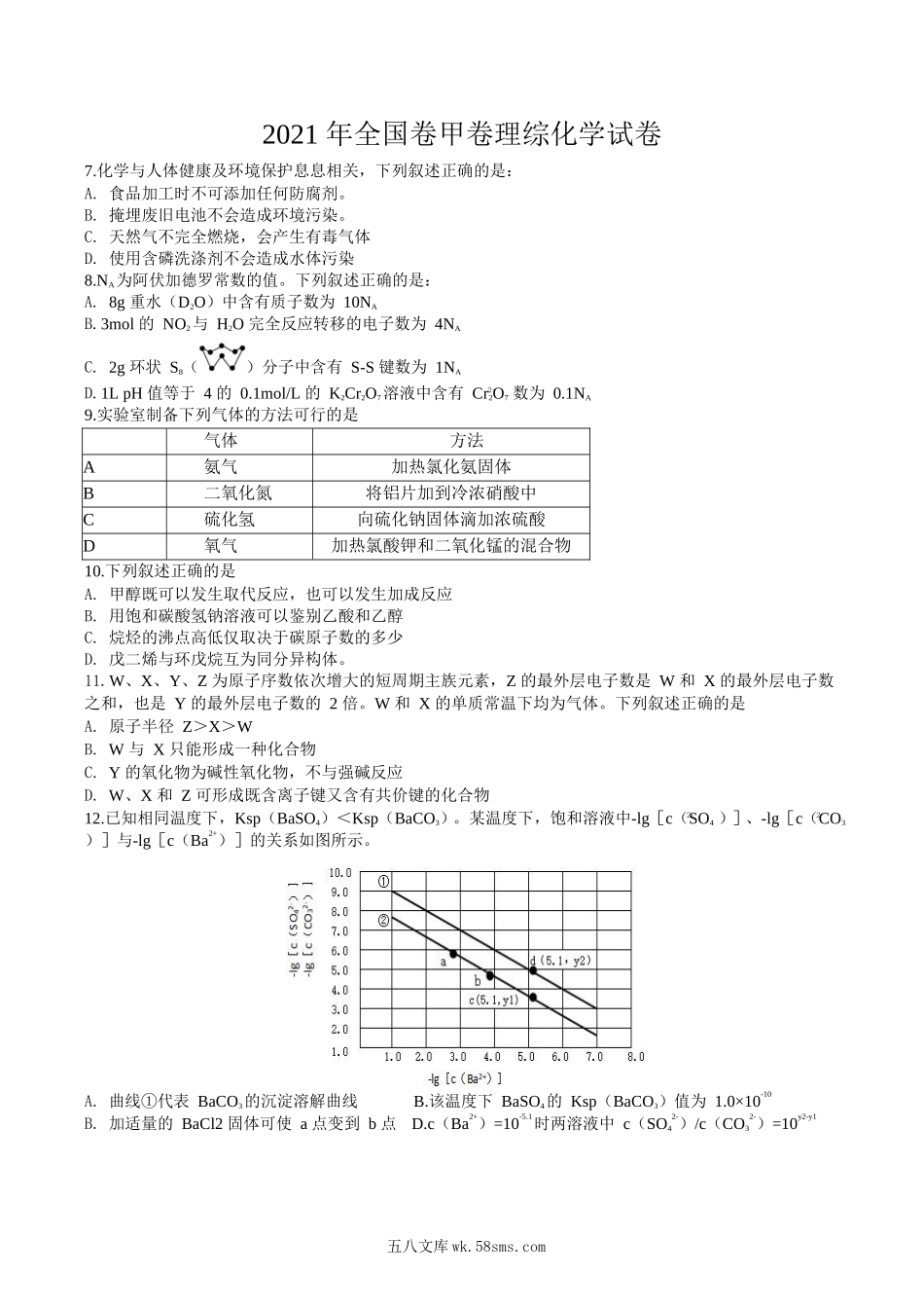 2021年全国统一高考化学试卷（新课标ⅲ）（原卷版）.docx_第1页