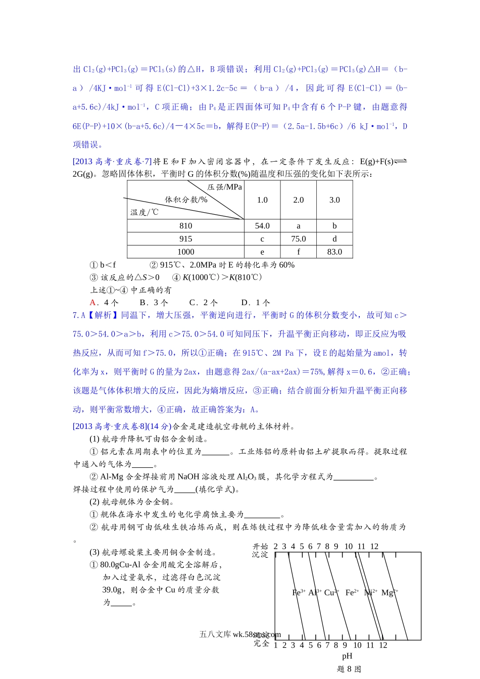 2013年高考重庆市化学卷真题及答案.doc_第3页