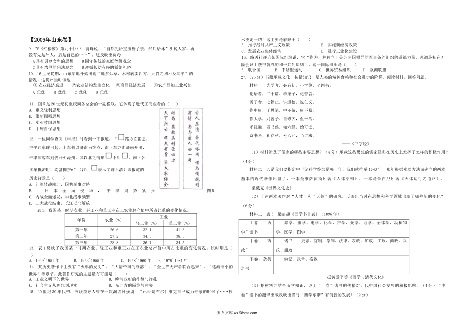 2009年高考真题 历史(山东卷)（解析版版）.doc_第1页