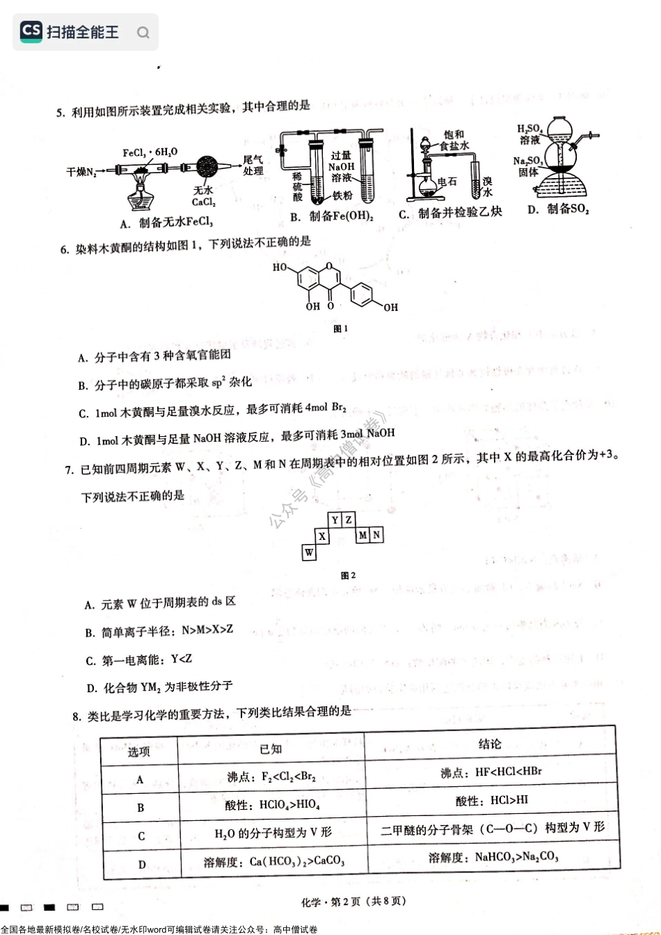 2023届重庆市第八中学校高三上学期高考适应性月考卷（二）化学试题.pdf_第2页