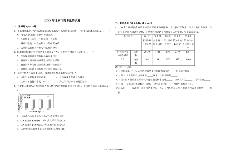 20XX年北京市高考生物试卷（含解析版）(1).doc_第1页