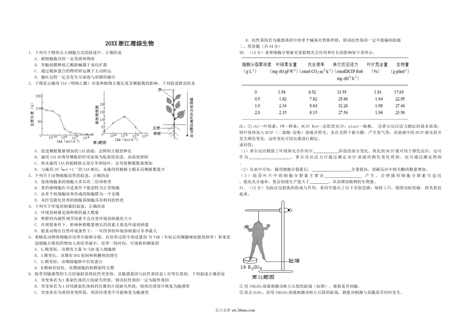 20XX年浙江省高考生物（原卷版）(6).docx_第1页