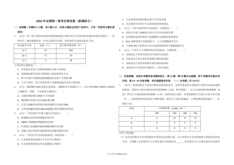 20XX年全国统一高考生物试卷（新课标ⅱ）（含解析版）(2).doc_第1页