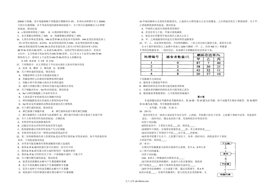 20XX年高考海南卷生物试题及答案(5).doc_第2页