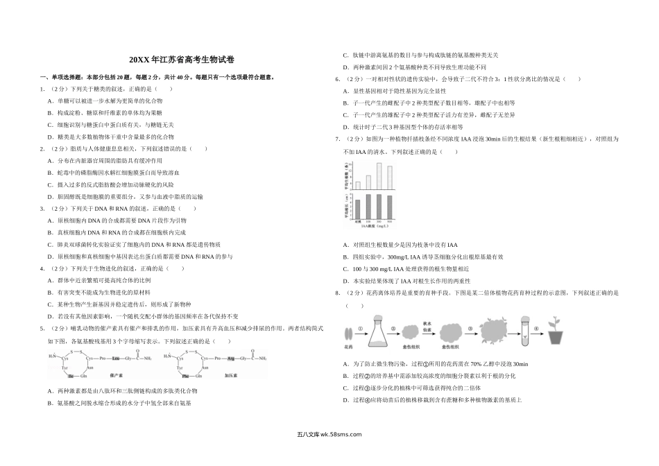 20XX年江苏省高考生物试卷   (11).doc_第1页