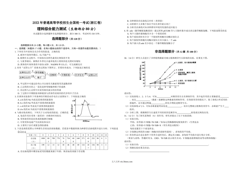 20XX年浙江省高考生物（含解析版）(3).docx_第1页