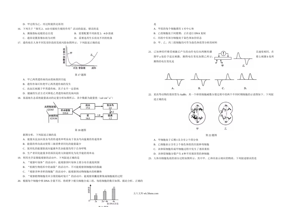 20XX年浙江省高考生物【1月】（原卷版）.docx_第2页