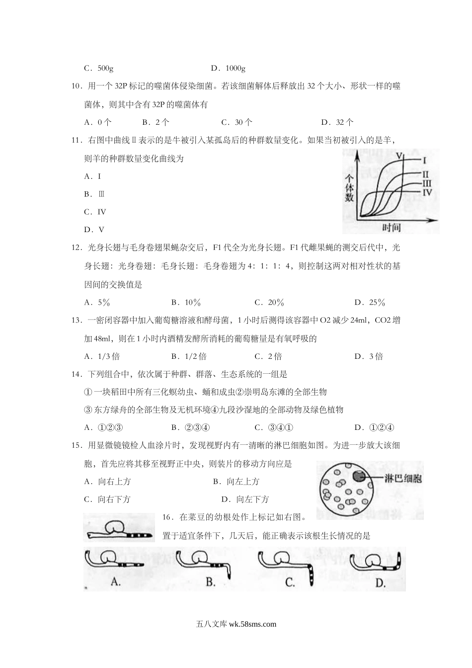 20XX年上海市高中毕业统一学业考试生物试卷（答案版）(5).doc_第2页