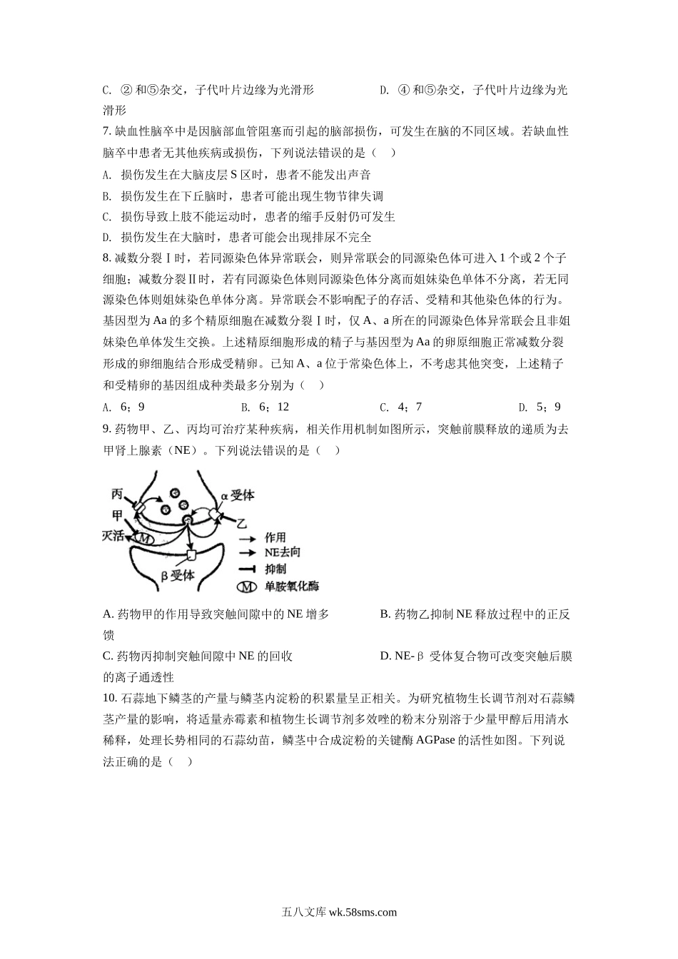 精品解析：20XX年山东省学业水平选择性考试生物试题（原卷版）.docx_第3页