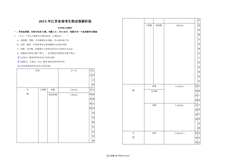 20XX年江苏省高考生物试卷解析版   (10).doc_第1页