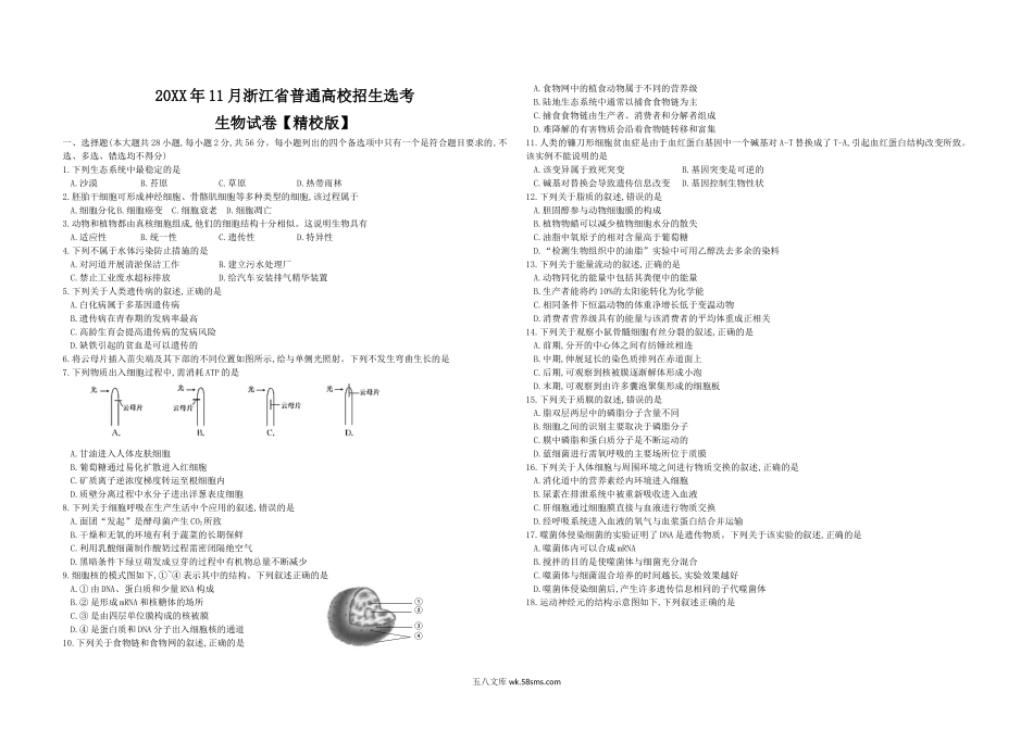 20XX年浙江省高考生物【11月】（含解析版）.docx_第1页