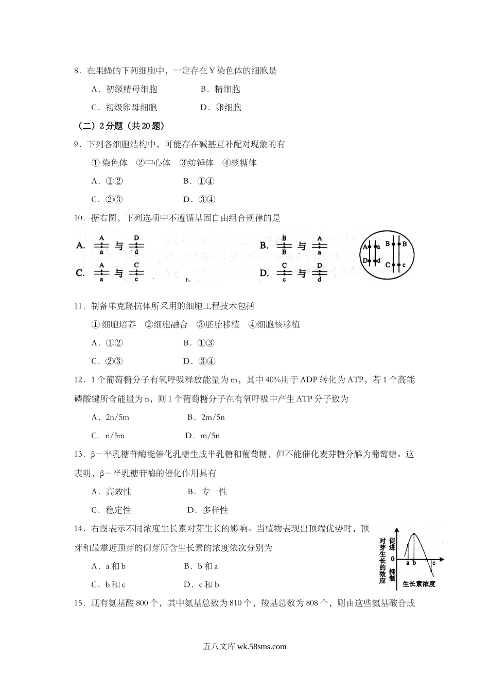 20XX年上海市高中毕业统一学业考试生物试卷（word解析版）.doc_第2页