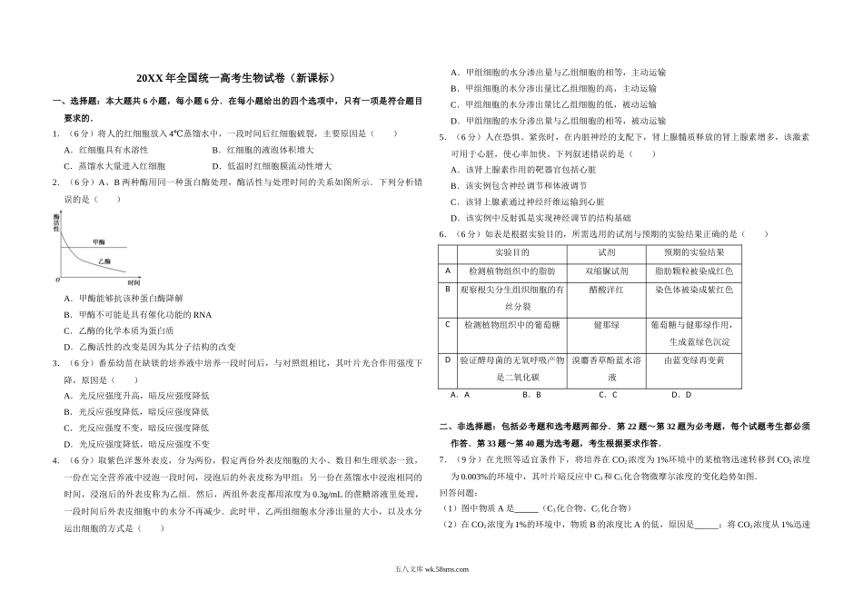 20XX年全国统一高考生物试卷（新课标）（原卷版）(1).doc_第1页