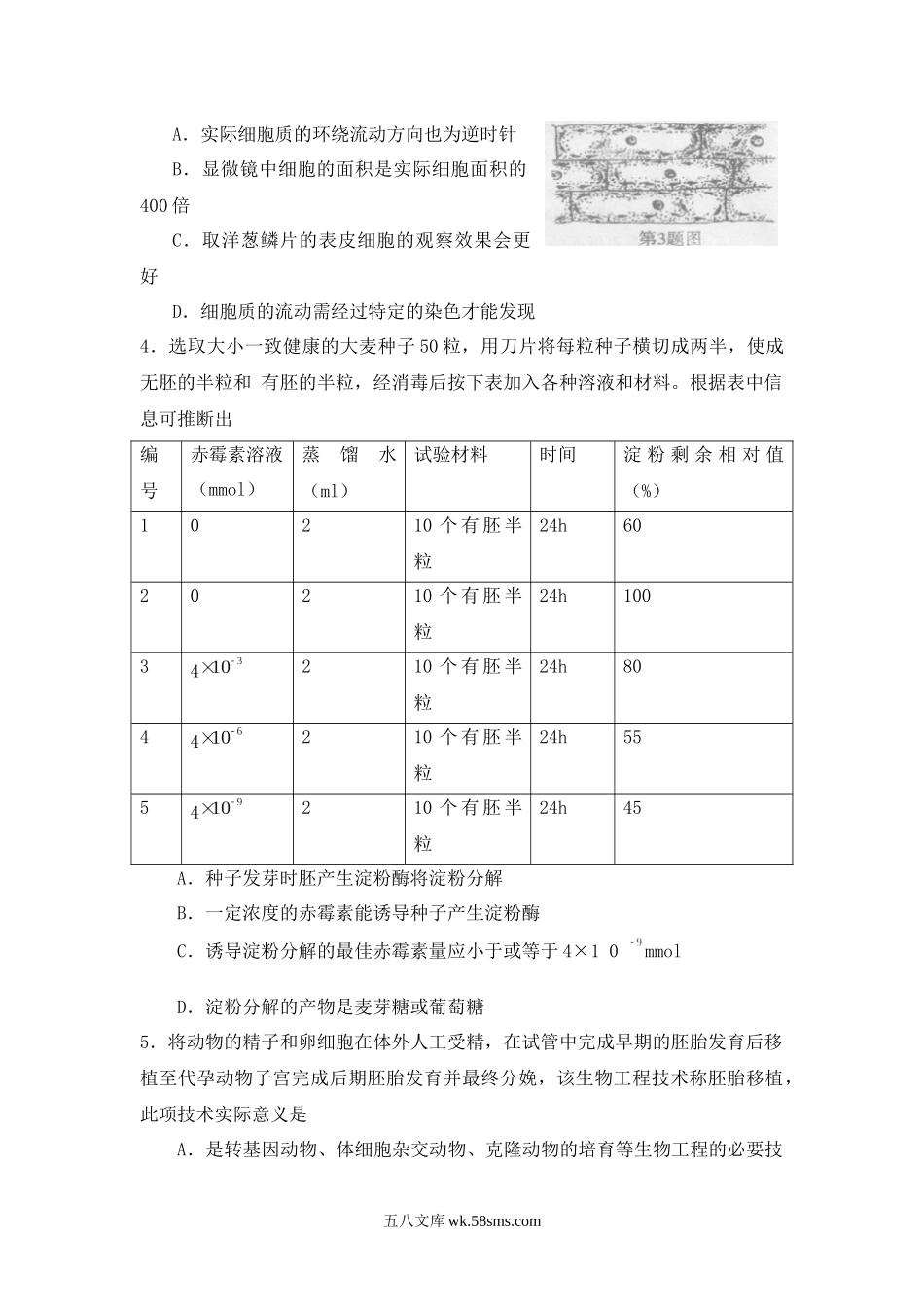 20XX年福建高考生物真题及答案.docx_第2页