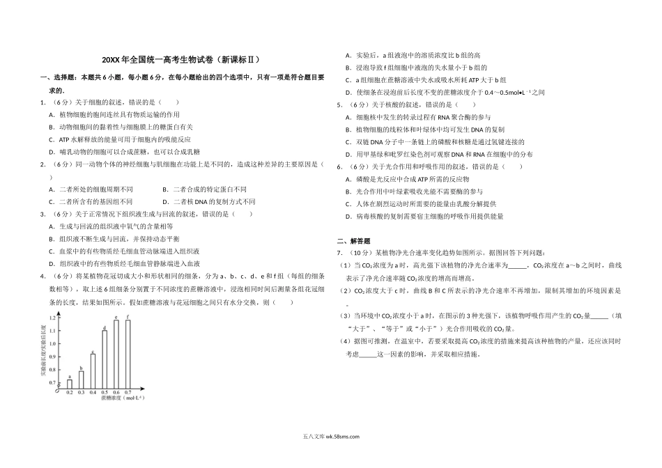 20XX年全国统一高考生物试卷（新课标ⅱ）（原卷版）(1).doc_第1页