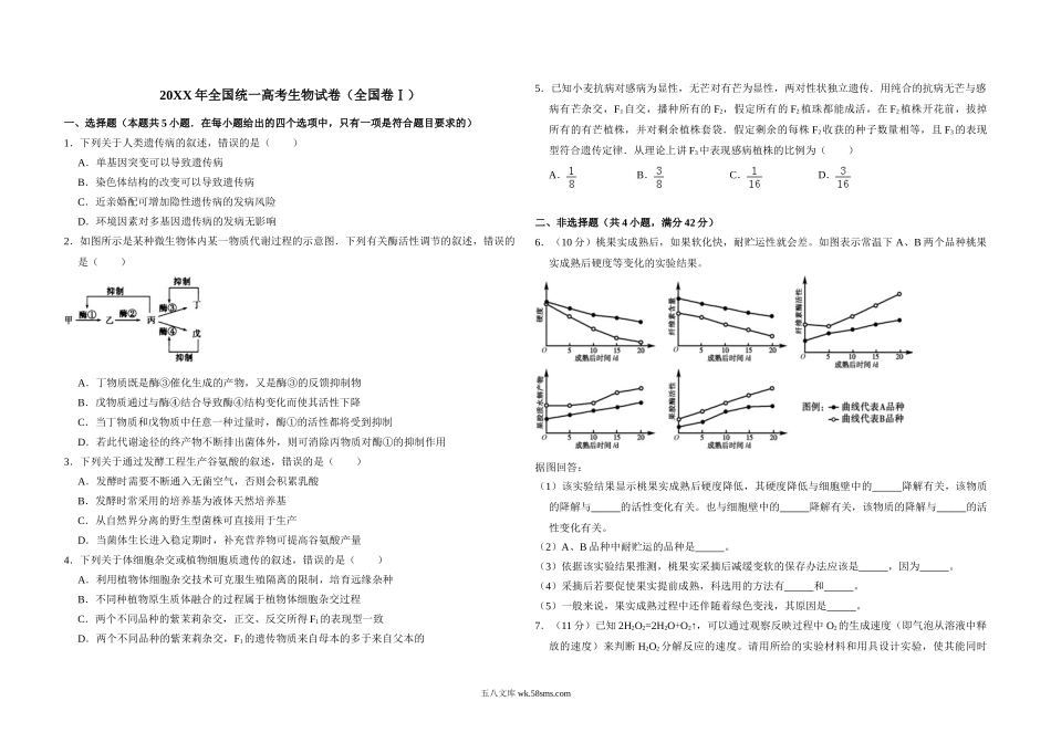 20XX年全国统一高考生物试卷（全国卷ⅰ）（原卷版）(1).doc_第1页