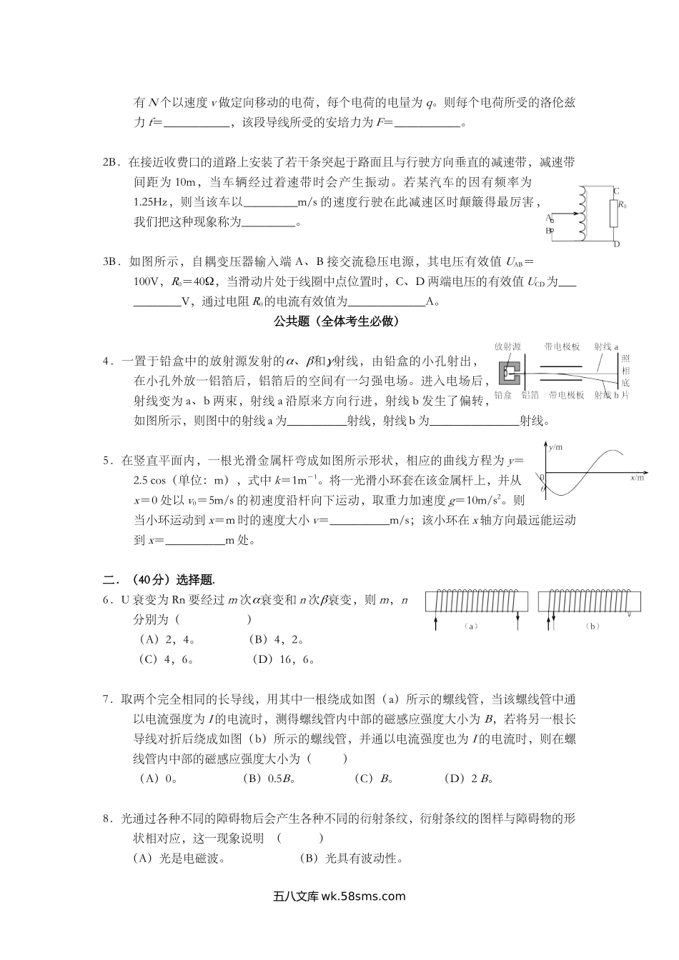 2007年上海市高中毕业统一学业考试物理试卷（答案版）.doc_第2页