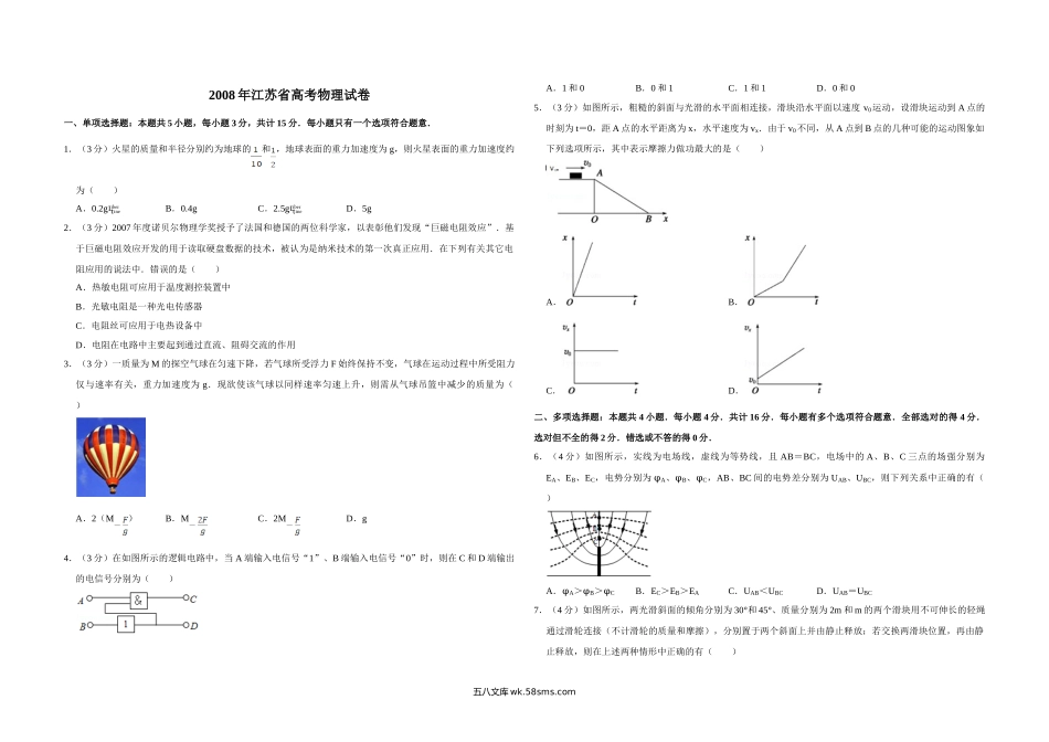 2008年江苏省高考物理试卷   .doc_第1页