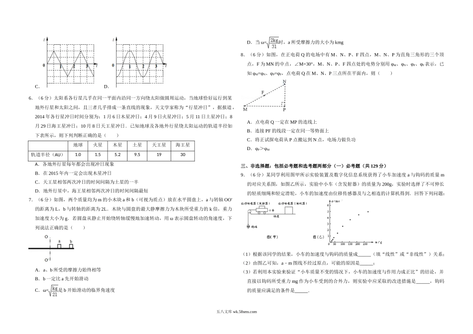 2014年全国统一高考物理试卷（新课标ⅰ）（原卷版）.doc_第2页