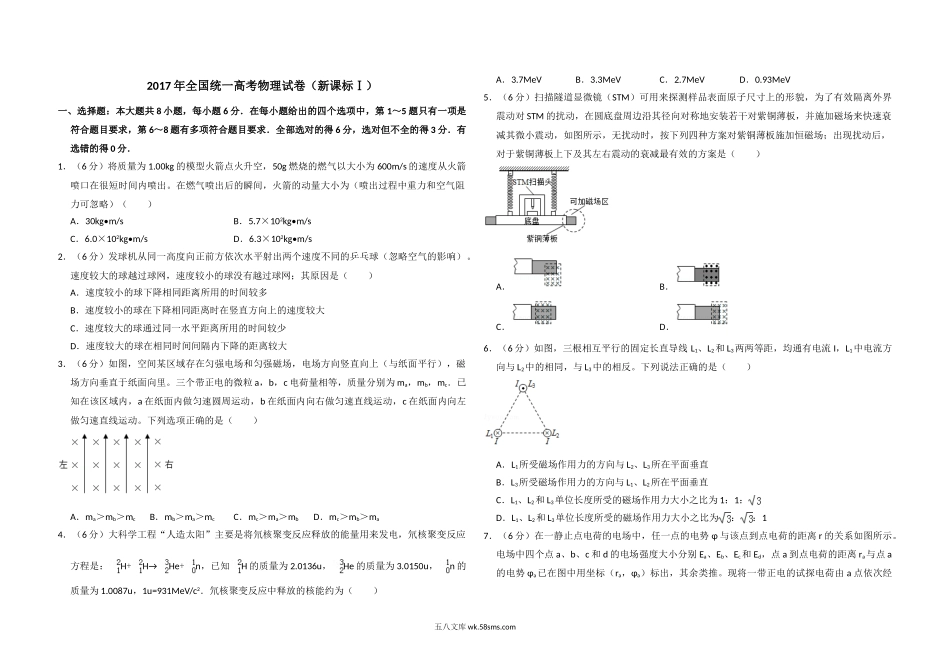 2017年高考真题 物理（山东卷)（含解析版）.doc_第1页