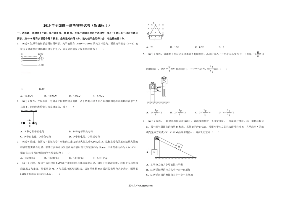 2019年全国统一高考物理试卷（新课标ⅰ）（含解析版）.doc_第1页