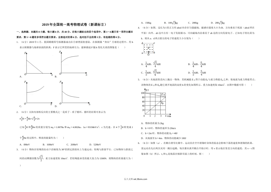 2019年全国统一高考物理试卷（新课标ⅱ）（含解析版）.doc_第1页