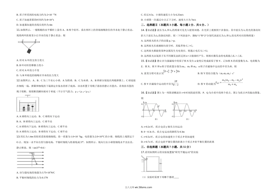 2019年浙江省高考物理【4月】（含解析版）.doc_第2页