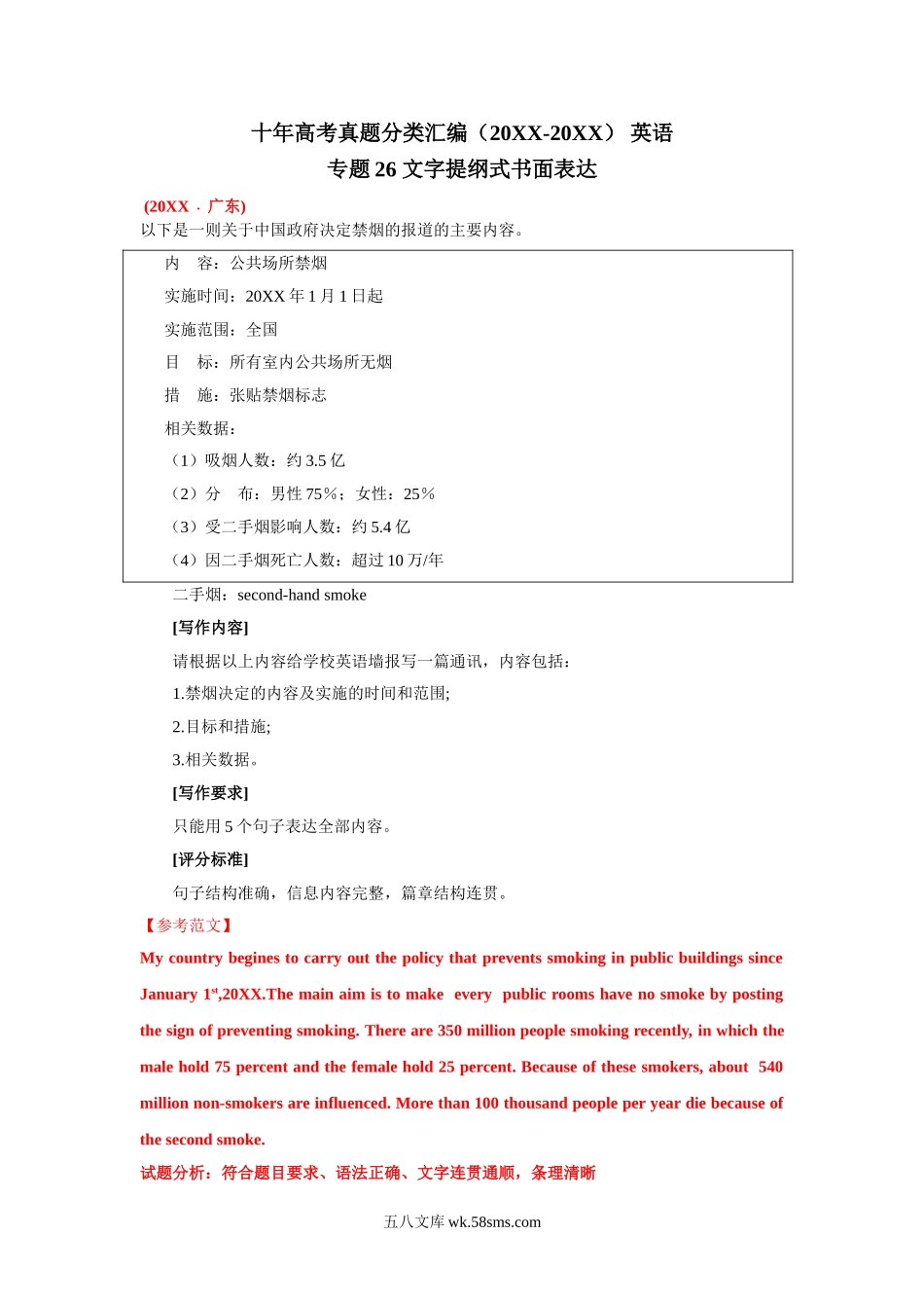 英语 专题26 文字提纲式书面表达  Word版含解析【公益公众号：笙笙不息wild】.doc_第1页