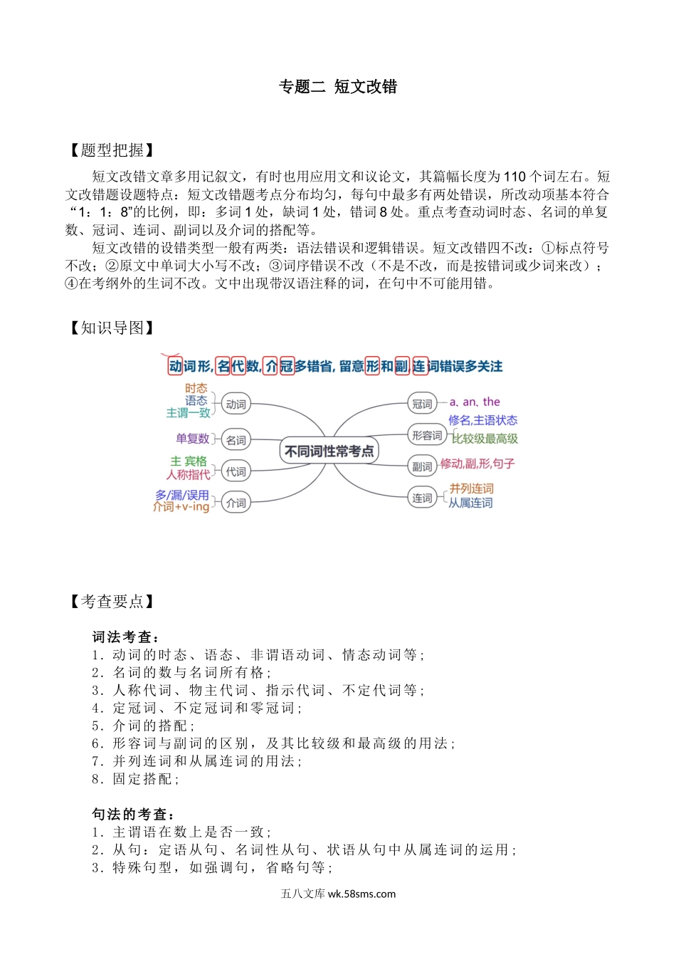 专题二 短文改错-英语二轮总复习讲义（教师版）.docx_第1页