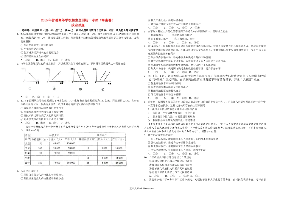 2015年海南省高考政治试题及答案.doc_第1页