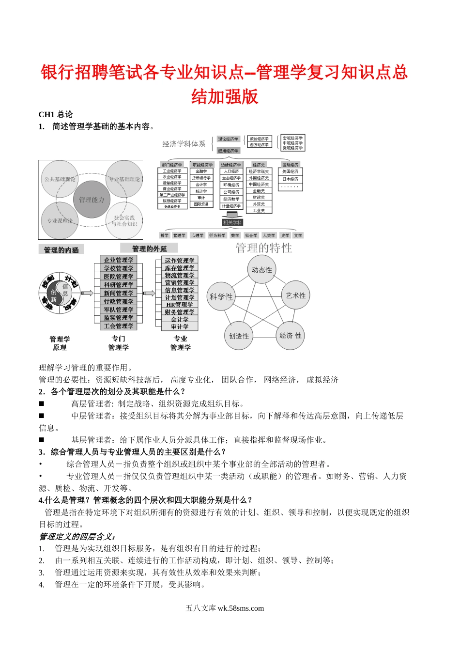 银行招聘笔试各专业知识点--管理学复习知识点总结加强版.doc_第1页