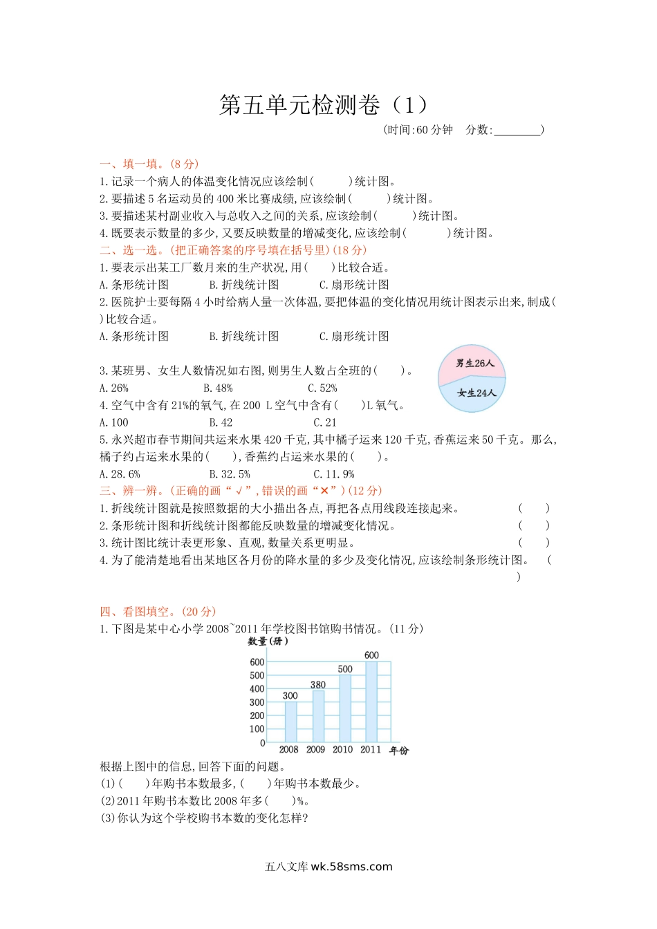 小学六年级数学下册_3-11-4-2、练习题、作业、试题、试卷_青岛版_单元测试卷_第五单元检测卷（1）.docx_第1页