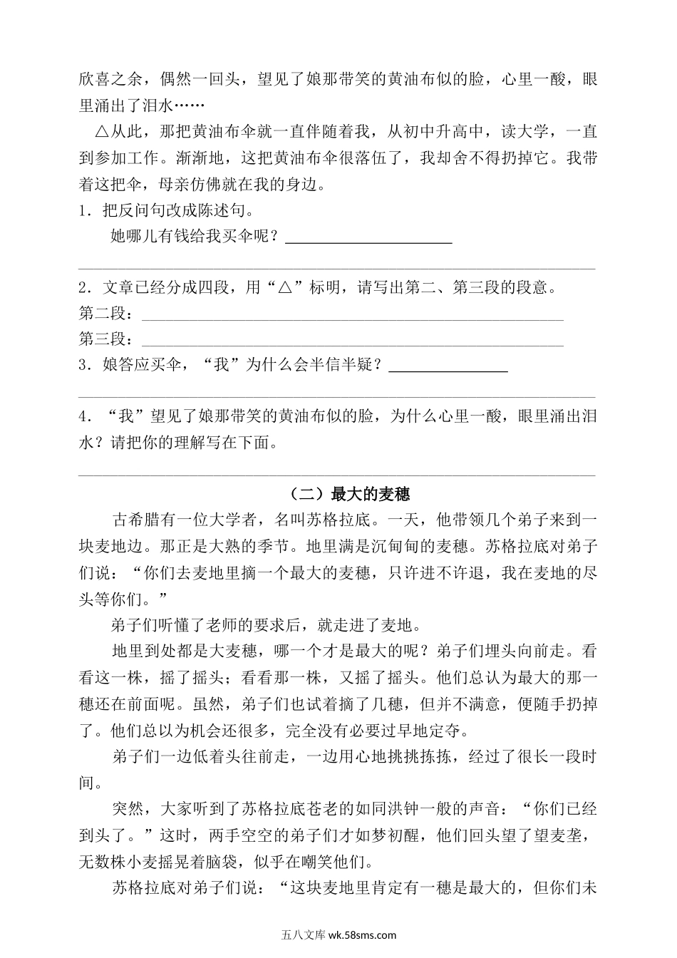 小升初专题资料_3-5-1、小升初语文_3-5-1-2、练习题、作业、试题、试卷_统编版小升初语文总复习 专题16·阅读之分段与归纳段意的方法（PPT课件+专项练习）_人教统编版小升初语文总复习专题十六·阅读之分段与归纳段意同步练习（含答案）.doc_第2页