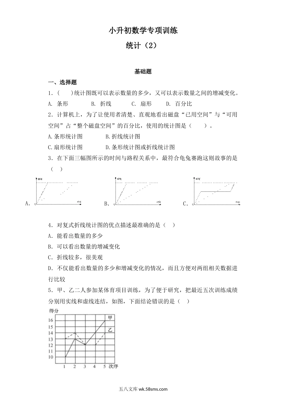 小升初专题资料_3-5-2、小升初数学_3-5-2-2、练习题、作业、试题、试卷_【精品】小升初数学知识专项训练（统计与概率）-2.统计（2）通用版（52页）.docx_第1页