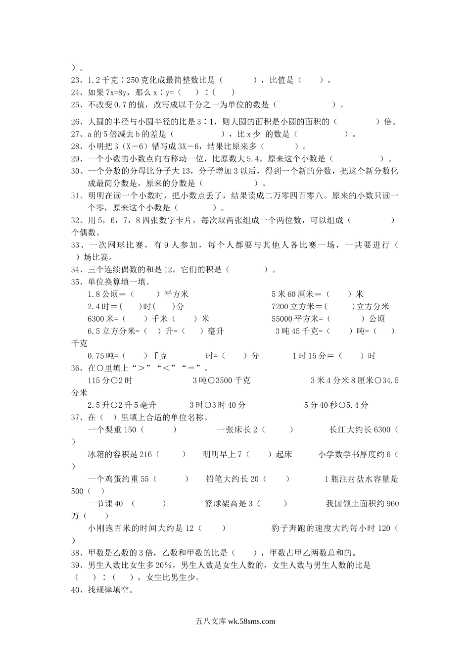 小升初专题资料_3-5-2、小升初数学_3-5-2-2、练习题、作业、试题、试卷_数学小升初专项训练 76套_通用版数学六年级下册总复习专题：数与代数 含答案.doc_第2页