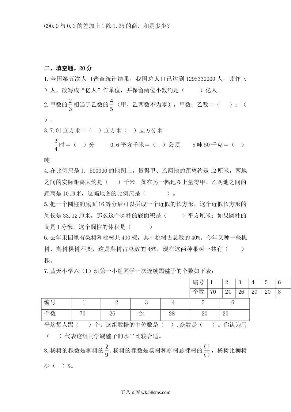 小升初专题资料_3-5-2、小升初数学_3-5-2-2、练习题、作业、试题、试卷_小升初专题 33份_苏教版小学六年级毕业会考模拟数学试题（4）附答案.doc_第2页