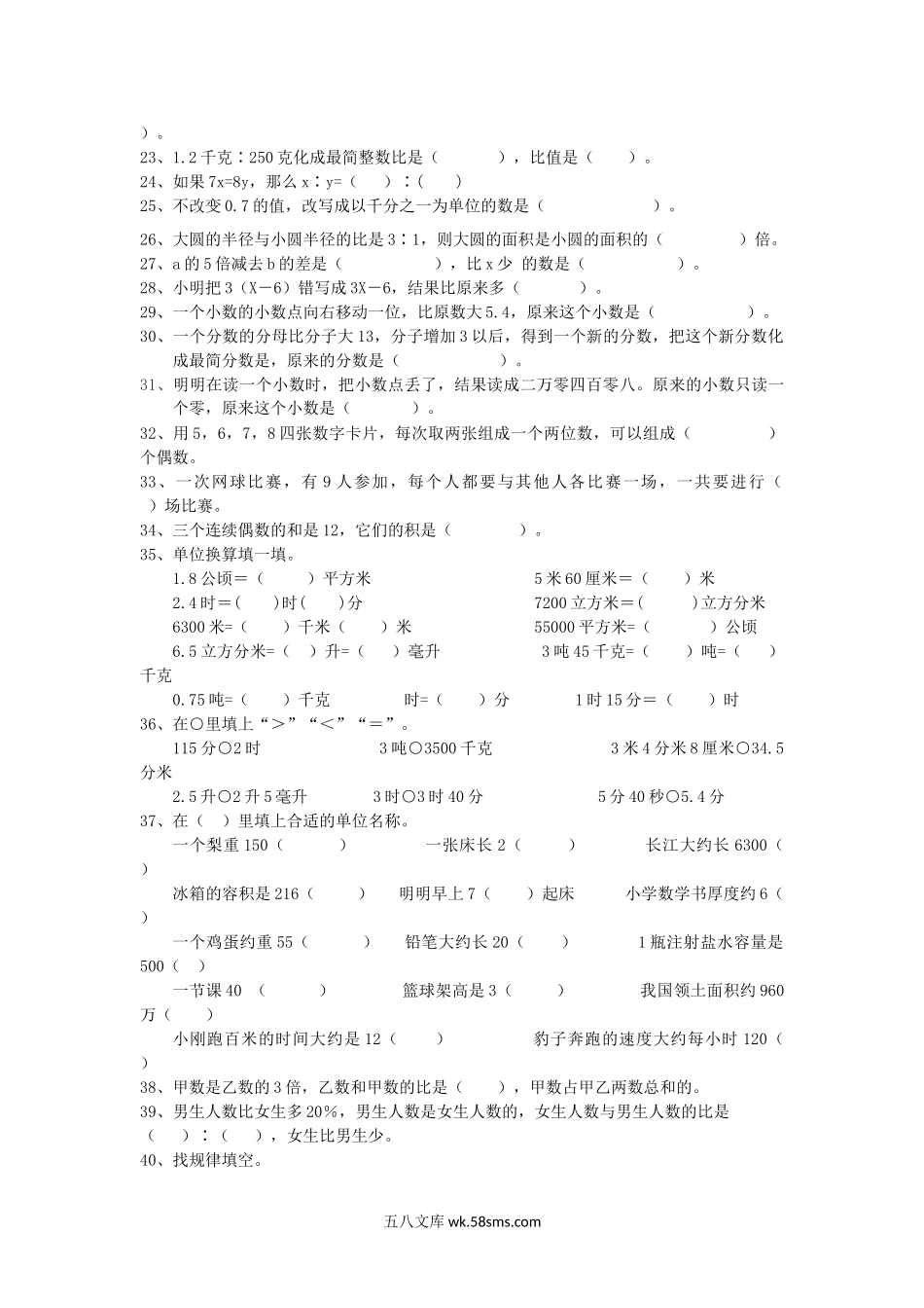 小升初专题资料_3-5-2、小升初数学_3-5-2-2、练习题、作业、试题、试卷_小升初专题 33份_通用版数学六年级下册总复习专题：数与代数 含答案.doc_第2页