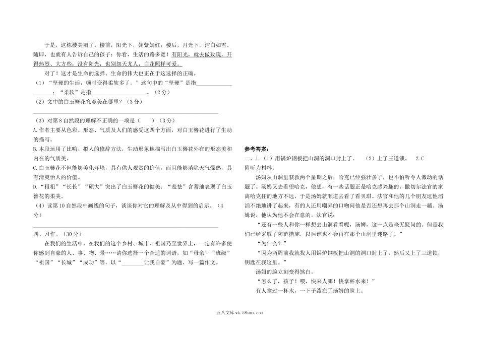 小学六年级语文下册_3-11-2-2、练习题、作业、试题、试卷_部编（人教）版_期末测试卷_最新部编版六年级下册语文期末复习测评卷2及答案.docx_第3页