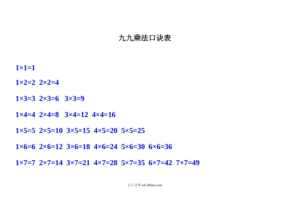 小学二年级数学上册_3-7-3-1、复习、知识点、归纳汇总_通用_小学二年级上册上学期-数学九九乘法口诀表.doc_第1页