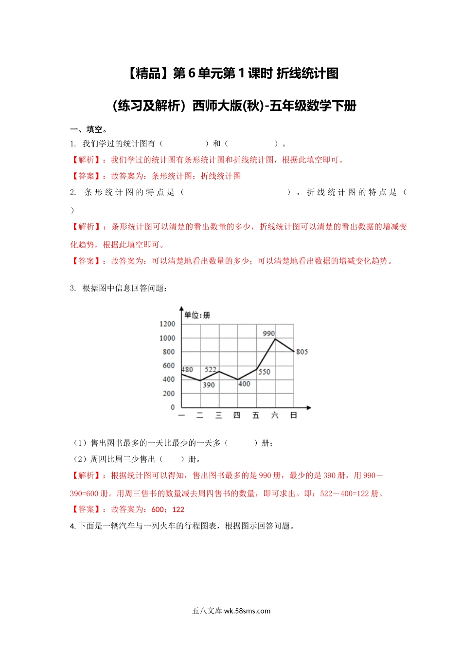 小学五年级数学下册_3-10-4-2、练习题、作业、试题、试卷_苏教版_课时练_【精品】第6单元第1课时 折线统计图（练习及解析）西师大版-五年级数学下册（喜子的商铺）.doc_第1页