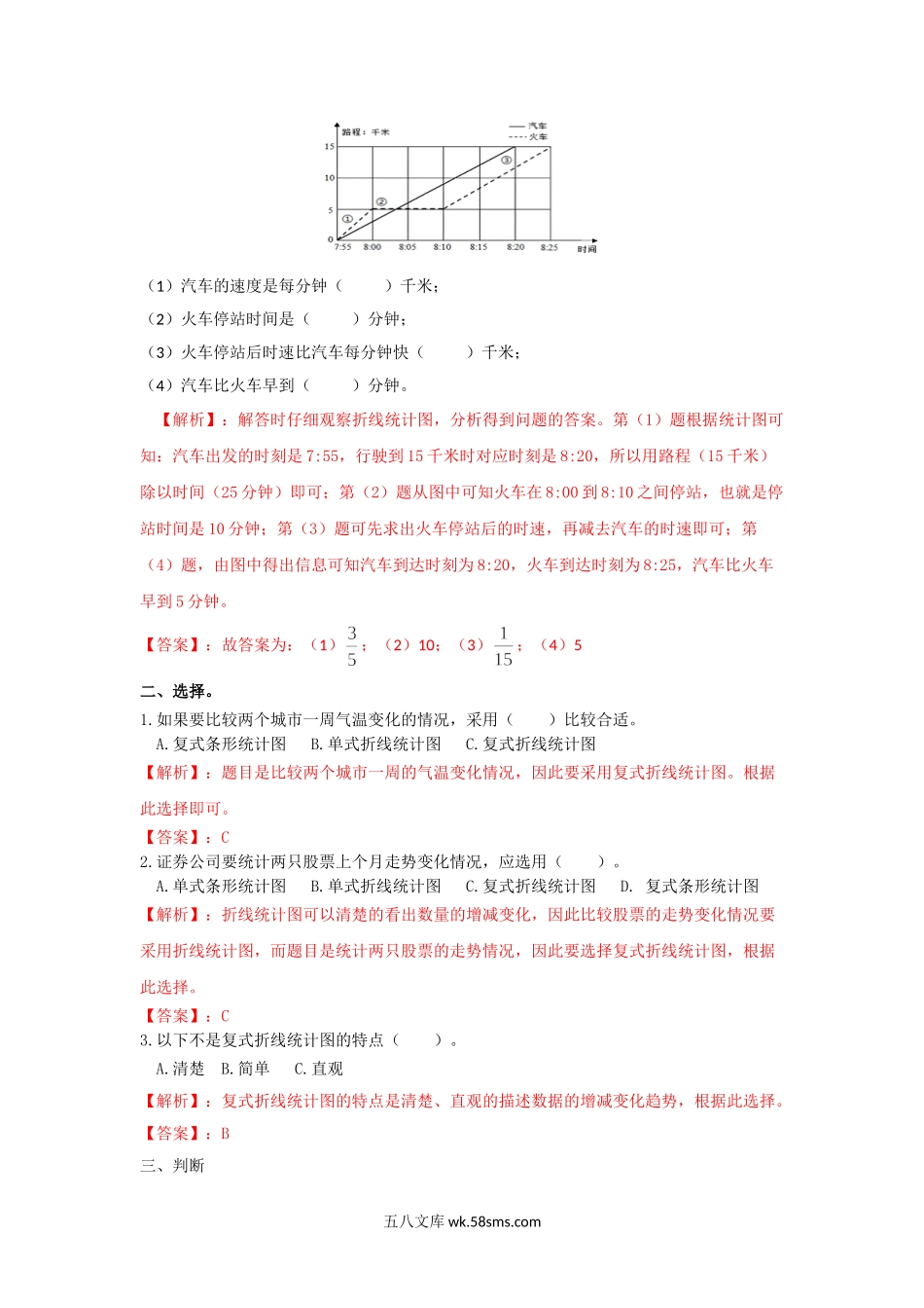 小学五年级数学下册_3-10-4-2、练习题、作业、试题、试卷_苏教版_课时练_【精品】第6单元第1课时 折线统计图（练习及解析）西师大版-五年级数学下册（喜子的商铺）.doc_第2页