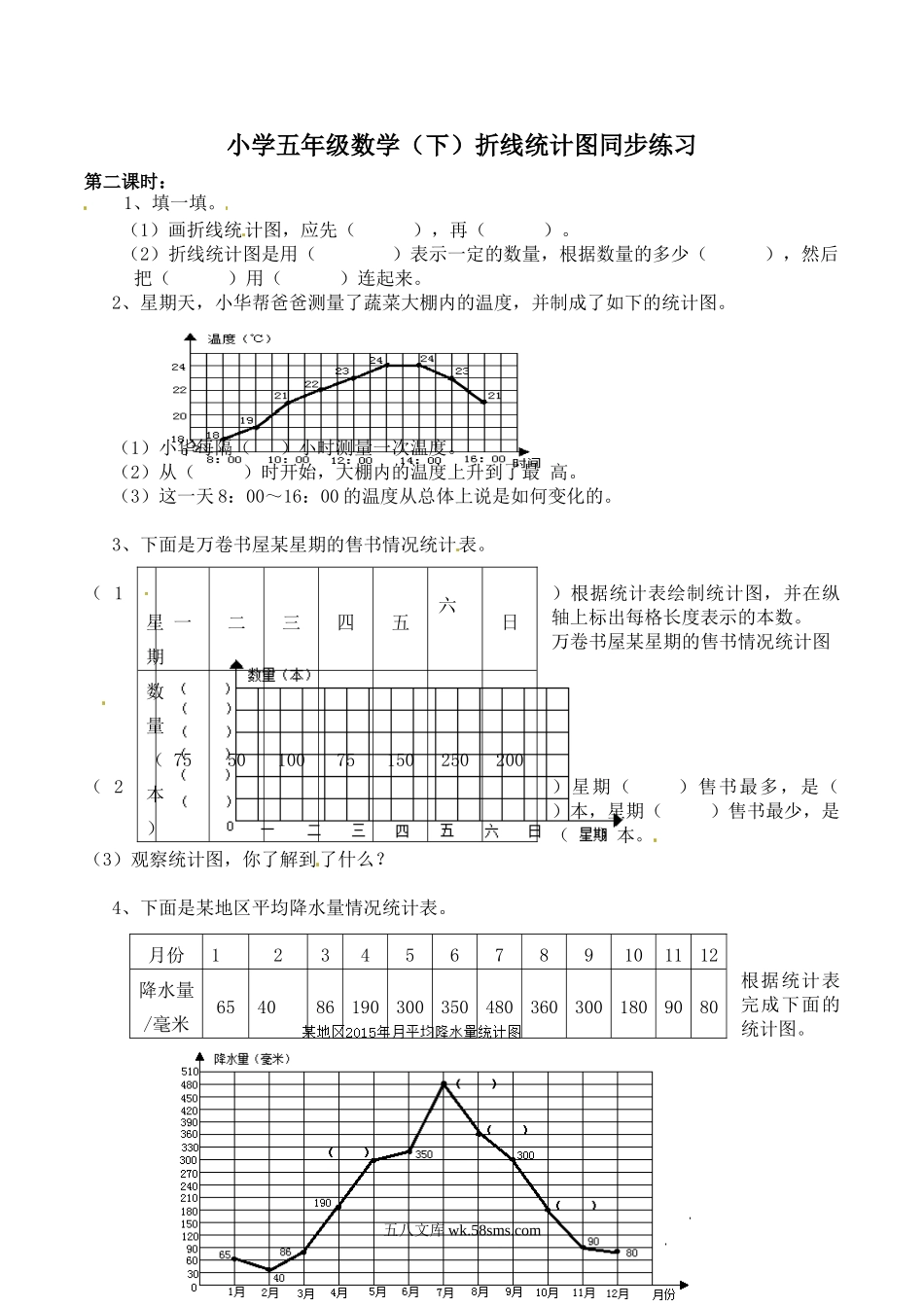 小学五年级数学下册_3-10-4-2、练习题、作业、试题、试卷_苏教版_课时练_五年级下册数学一课一练-折线统计图2-西师大版（喜子的商铺）.doc_第1页