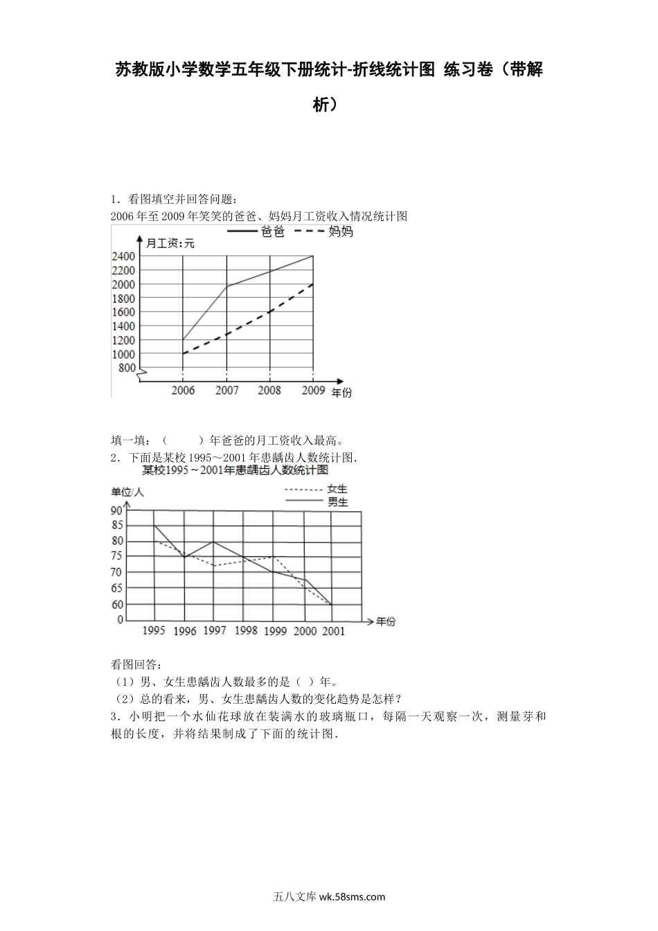 小学五年级数学下册_3-10-4-2、练习题、作业、试题、试卷_苏教版_课时练_五年级下数学一课一练-折线统计图-人教新课标（喜子的商铺）.docx_第1页